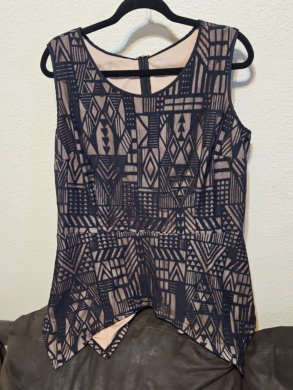 Lane Bryant Geometric Lace Overlay Peplum Top Nude and Black
